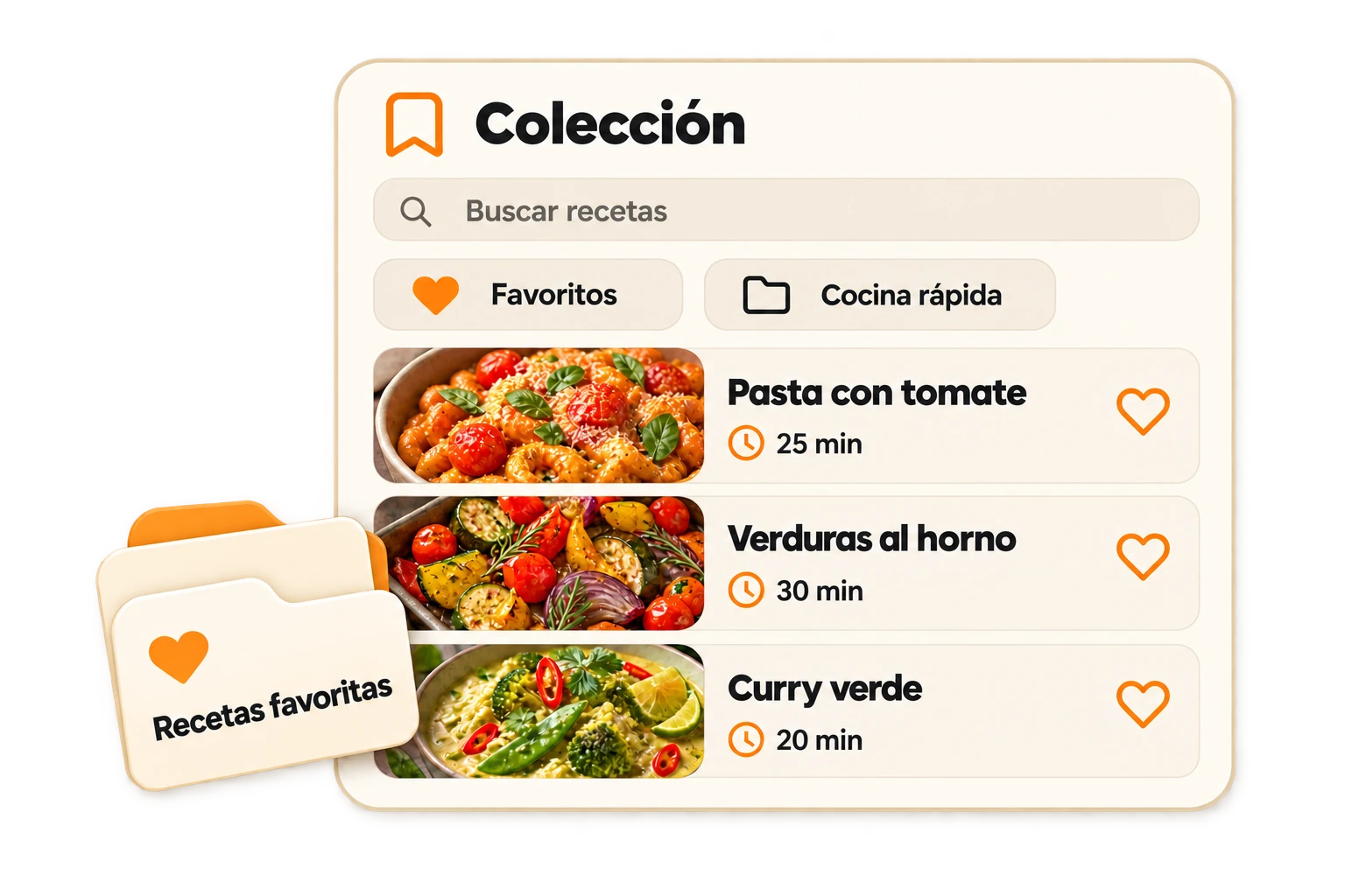 Gráfico propio con una colección de recetas, favoritos, carpetas y platos guardados