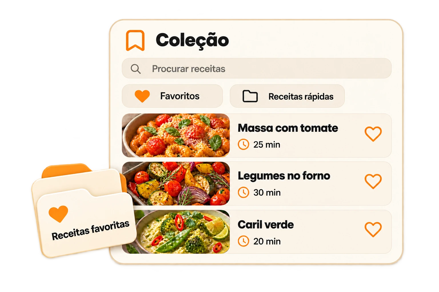 Gráfico próprio de uma coleção de receitas com favoritos, pastas e pratos guardados